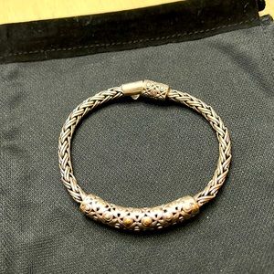 Vintage Bali Sterling Silver 18K Gold Woven Classic Wheat Chain Bracelet